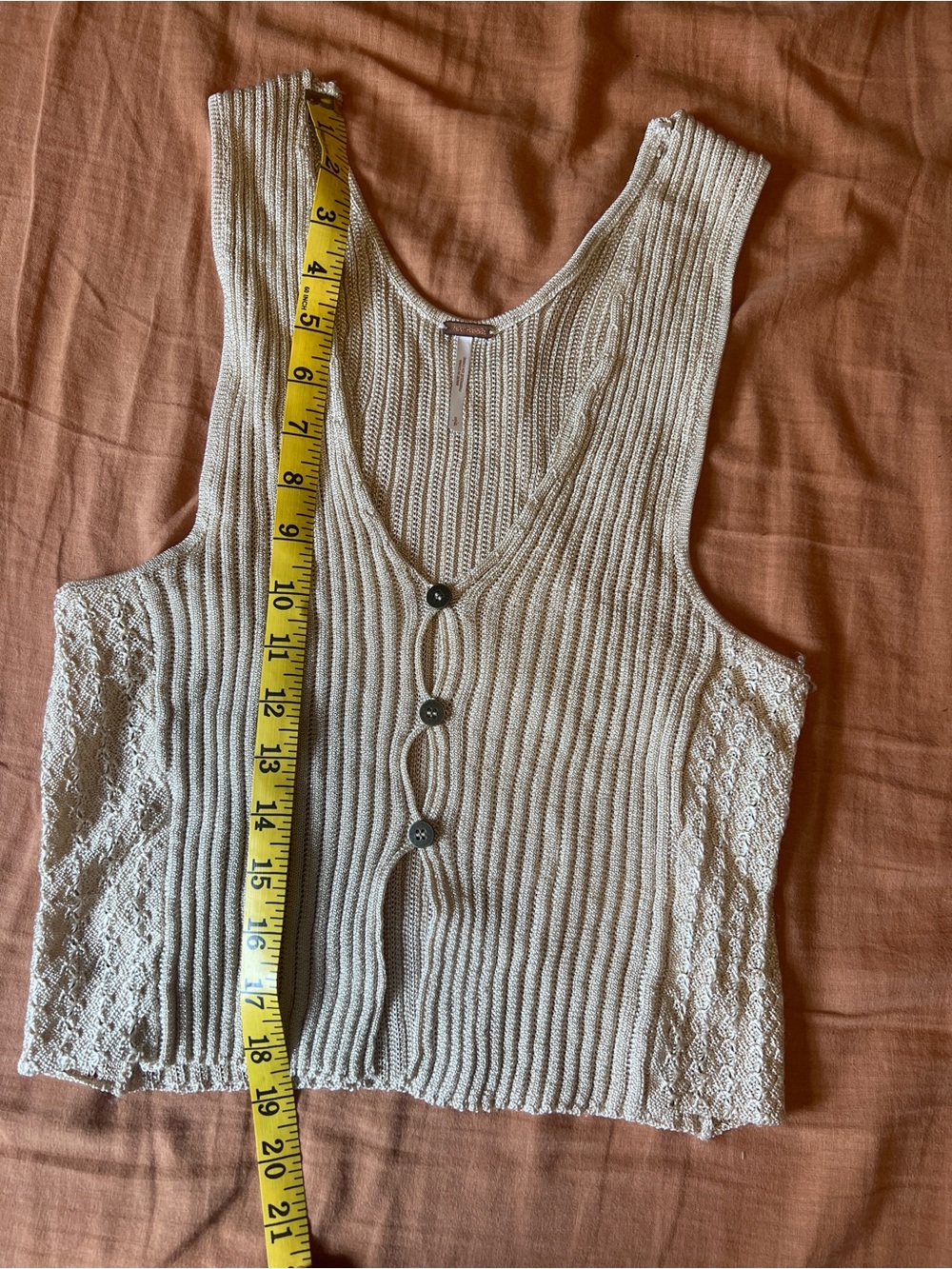 Free People Cream / Gold Ribbed Button-Front Tank - Picture 3 of 5